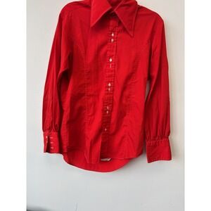 Vintage h.i.s Shirt Mens Medium Red Long Sleeve Press-Free Tru-Taper USA 70s Mod